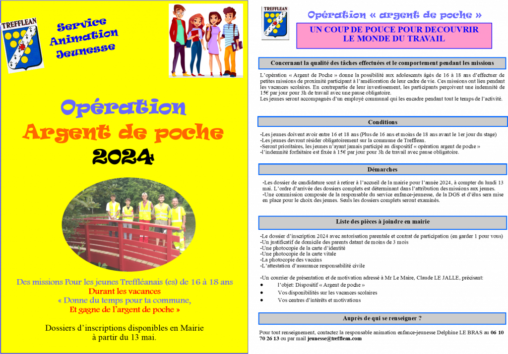 Opération "Argent de poche 2024" Site de la commune de Treffléan